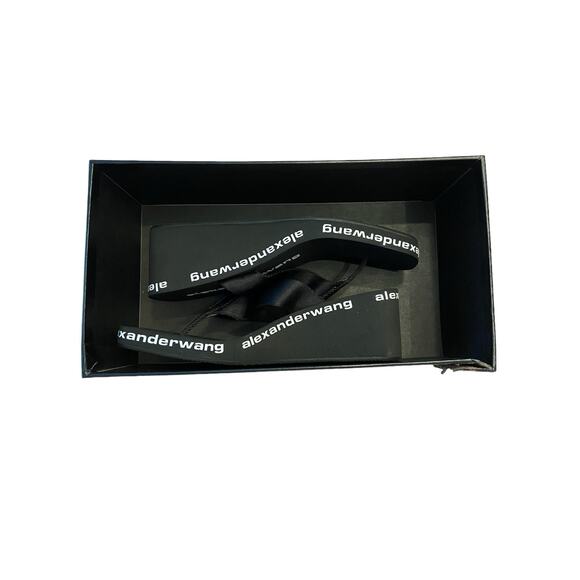 Alexander Wang Wedge Flip Flop Thong Sandals Logo Print Square Toe Black Size 37 - Picture 10 of 12